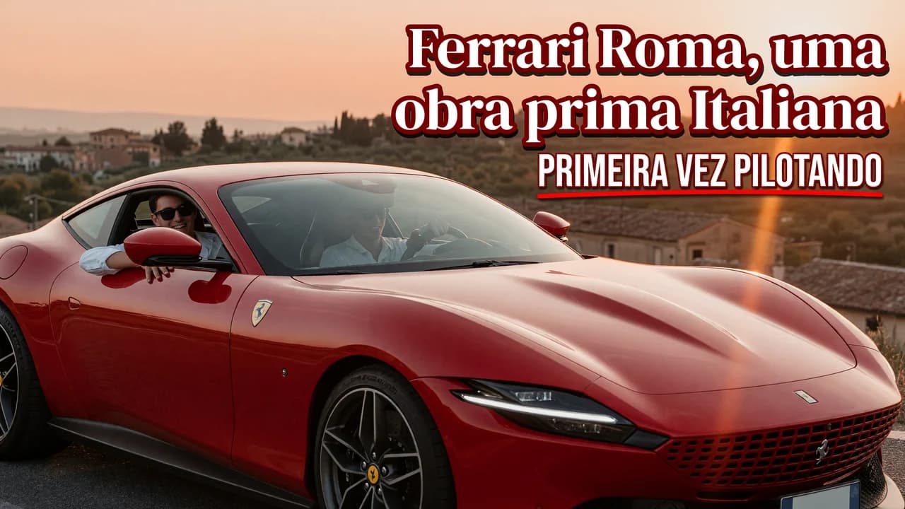Thumbnail automotiva com esportivo em estrada rural e subtítulo sublinhado.