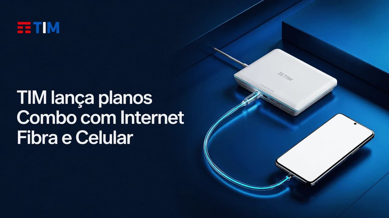 Thumbnail de telecom em composição minimalista, com roteador e celular conectados.