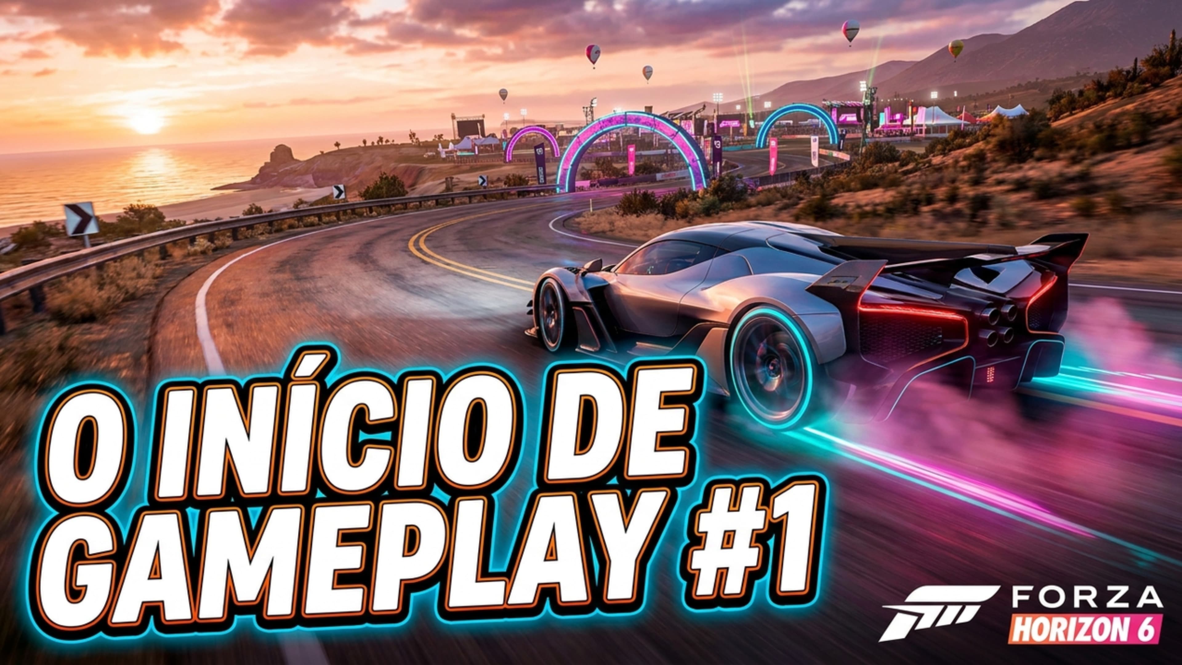 Thumbnail horizontal de gameplay de corrida com carro em destaque e texto de impacto.